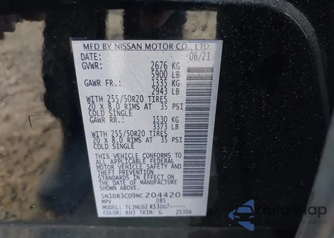 2022 Nissan Pathfinder Sl 4Wd z USA, uszkodzony, nr VIN 5N1DR3CD9NC204420